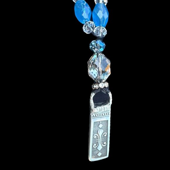Vintage Silverware Necklace With Blue & Clear Beads Pendant - Picture 9 of 14